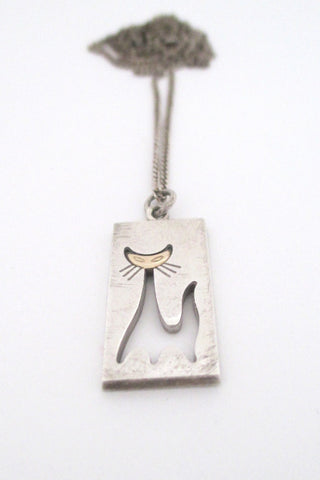 Elis Kauppi for Kupittaan Kulta Finland vintage sterling & gold cat pendant necklace