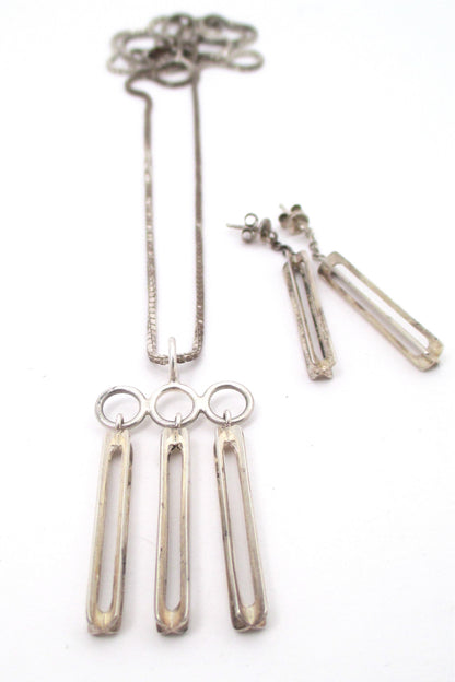 Elis Kauppi for Kupittaan Kulta Finland vintage modernist silver kinetic pendant necklace & earrings set