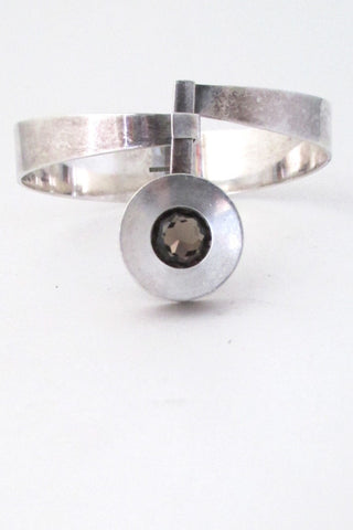Elis Kauppi for Kupittaan Kulta Finland vintage Scandinavian Modernist silver & smoky quartz bracelet