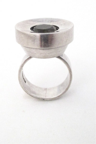 Elis Kauppi for Kupittaan Kulta Finland vintage Scandinavian modernist silver and smoky quartz large ring