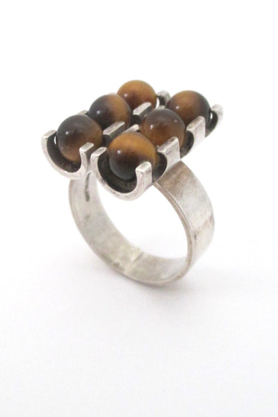 Elis Kauppi for Kupittaan Kulta Finland vintage Sandinavian Modernist silver tigers eye ring
