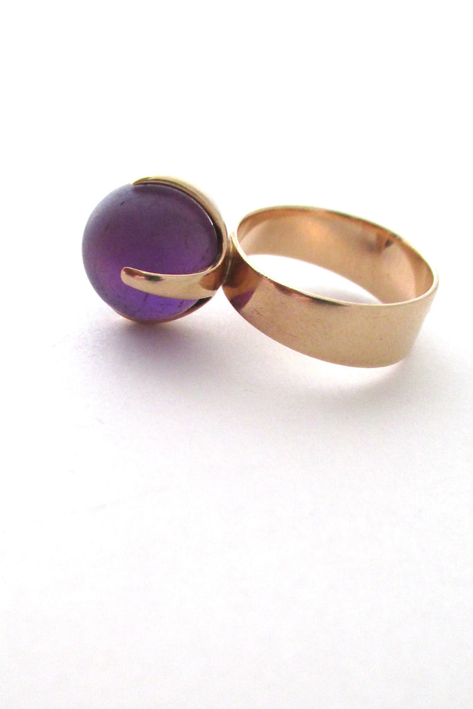 Elis Kauppi for Kupittaan Kulta vintage Scandinavian Modernist 14k gold amethyst ring