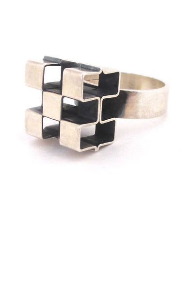 Elis Kauppi for Kupittaan Kulta Finland vintage Scandinavian Modernist sterling silver open cubes ring