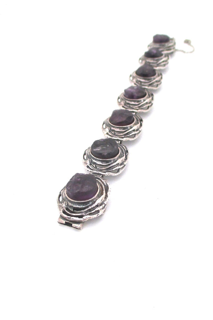 Engla Germany vintage silver amethyst brutalist panel link bracelet mid century modern design jewelry