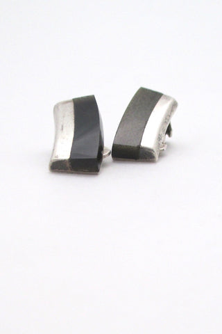 Enrique Ledesma Mexico vintage silver & obsidian ear clips mid century jewellery