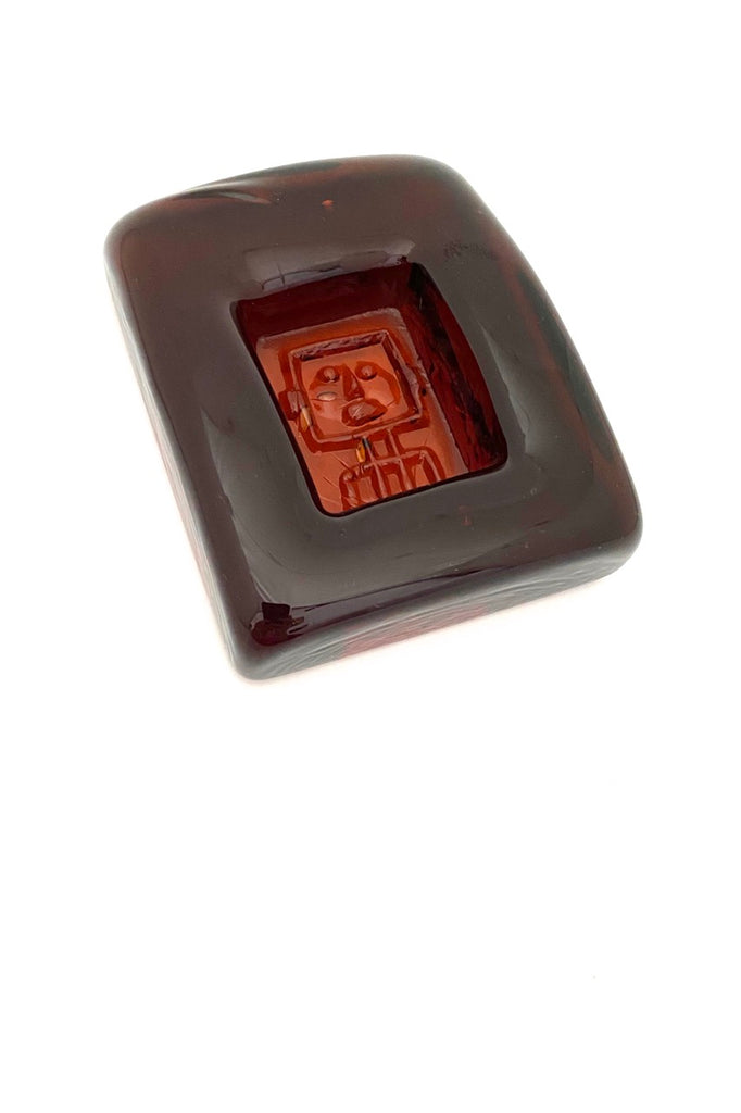 Boda Sweden vintage heavy glass robot dish H699 Erik Hoglund 1960s Scandinavian Modern design