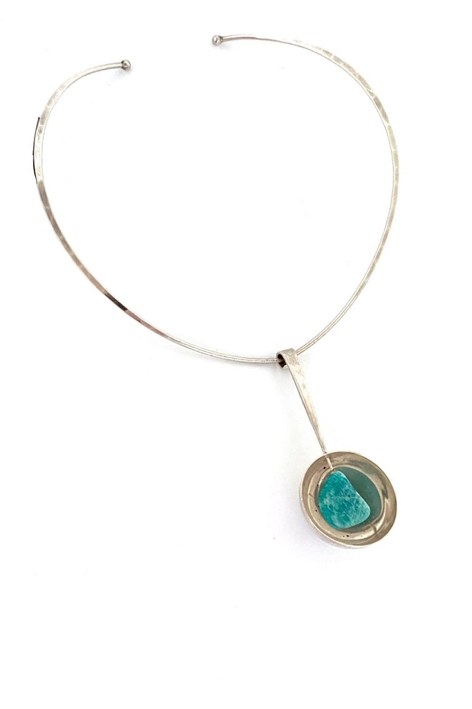 Erling Christoffersen Norway Design extra large vintage silver amazonite pendant necklaceScandinavian Modern jewelry design