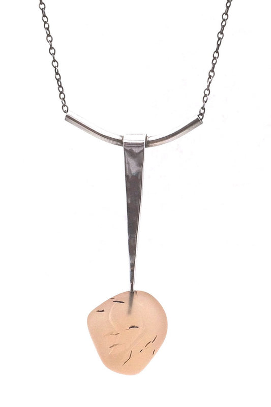 detail Erling Christoffersen for Plus Designs Norway vintage Scandinavian Modern silver stone pendant necklace