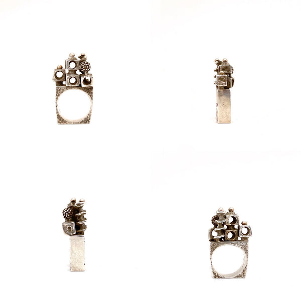profiles vintage silver 14k gold heavy sculptural brutalist ring Modernist jewelry design