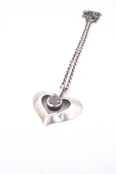 Finnish vintage silver rock crystal Scandinavian Modernist heart pendant necklace