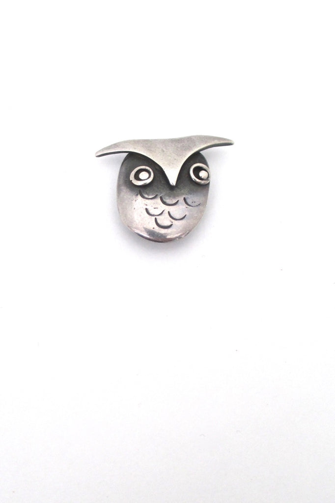 Frances Holmes Boothby USA vintage modernist silver owl brooch mid century modern design