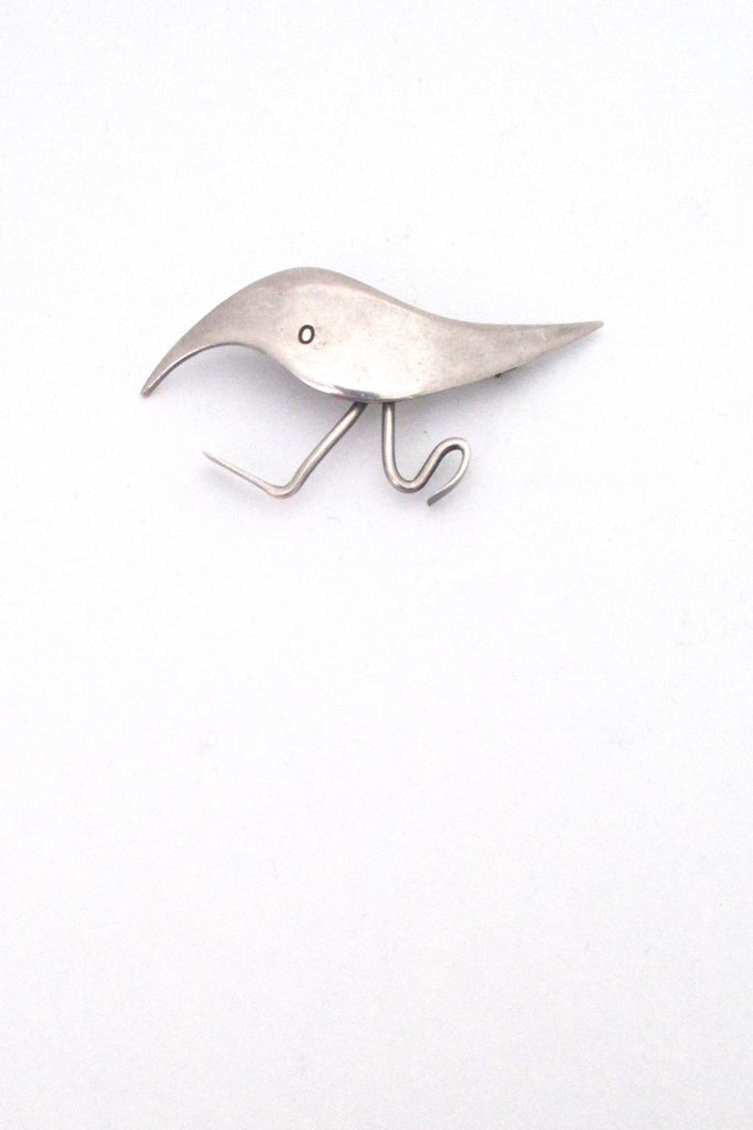 Frances Holmes Boothby USA vintage modernist silver running bird brooch mid century modern design