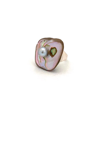 Francisco Rebajes USA sterling silver abalone and pearl ring American Modernist jewelry design