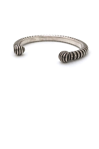 vintage heavy silver ridged studio made cuff bracelet France mid century Modernist design jewelry