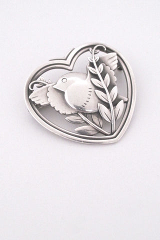 Georg Jensen Denmark vintage sterling silver bird heart brooch # 239 by Arno Malinowski