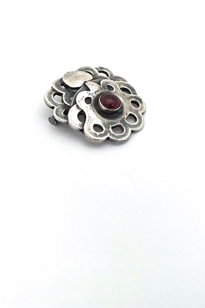 Georg Jensen Denmark early vintage silver garnet brooch 69 Scandinavian Modern jewelry design