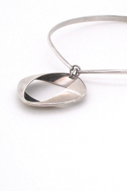 Georg Jensen Denmark vintage modernist silver pendant 368 by Henning Koppel on original neck ring