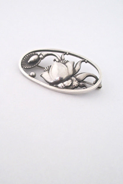 Georg Jensen Denmark vintage silver flower leaf brooch 274 by Gundorph Albertus Danish design