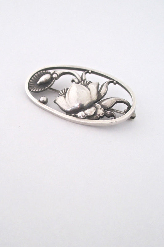 Georg Jensen Denmark vintage silver flower leaf brooch 274 by Gundorph Albertus Danish design