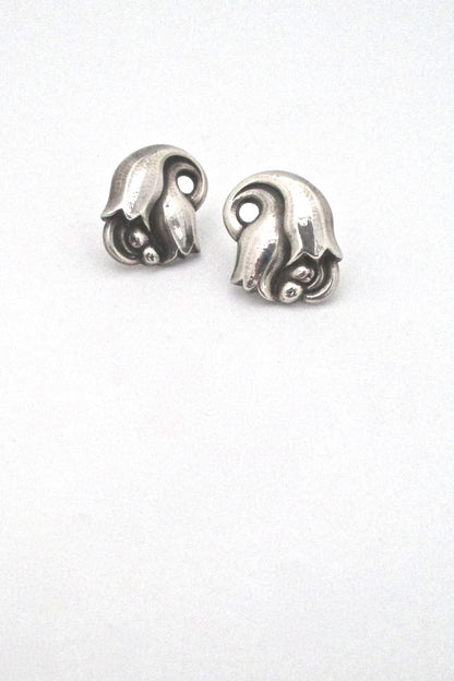 Georg Jensen Denmark vintage silver Tulip earrings 100A for pierced ears