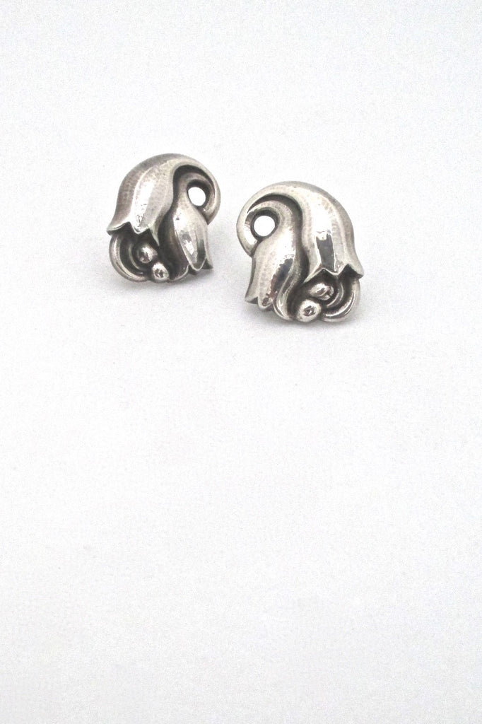 Georg Jensen Denmark vintage silver Tulip earrings 100A for pierced ears