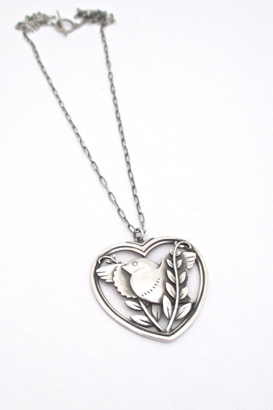 Georg Jensen Denmark vintage silver bird heart pendant necklace 97 by Arno Malinowski 