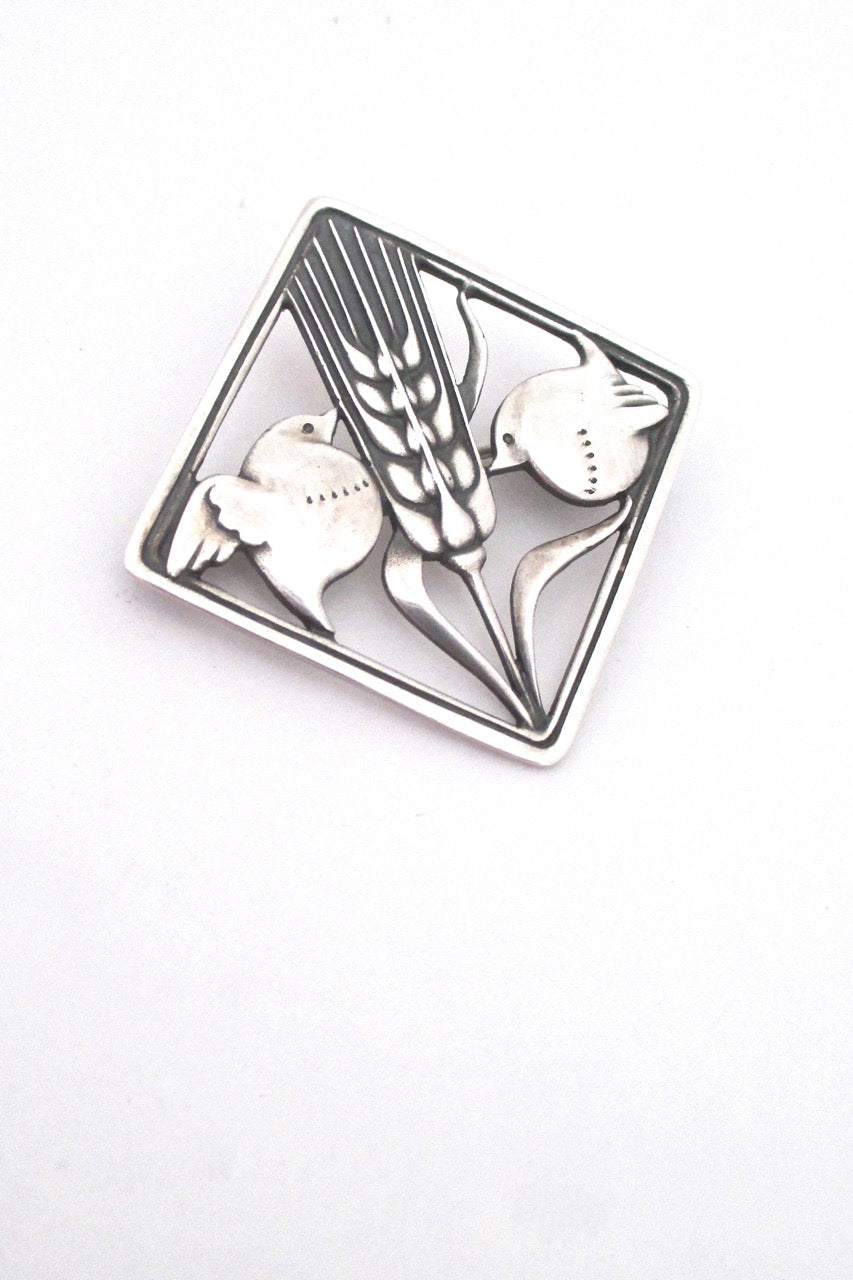 Georg Jensen Denmark vintage silver bird wheat brooch 250 by Arno Malinowski 