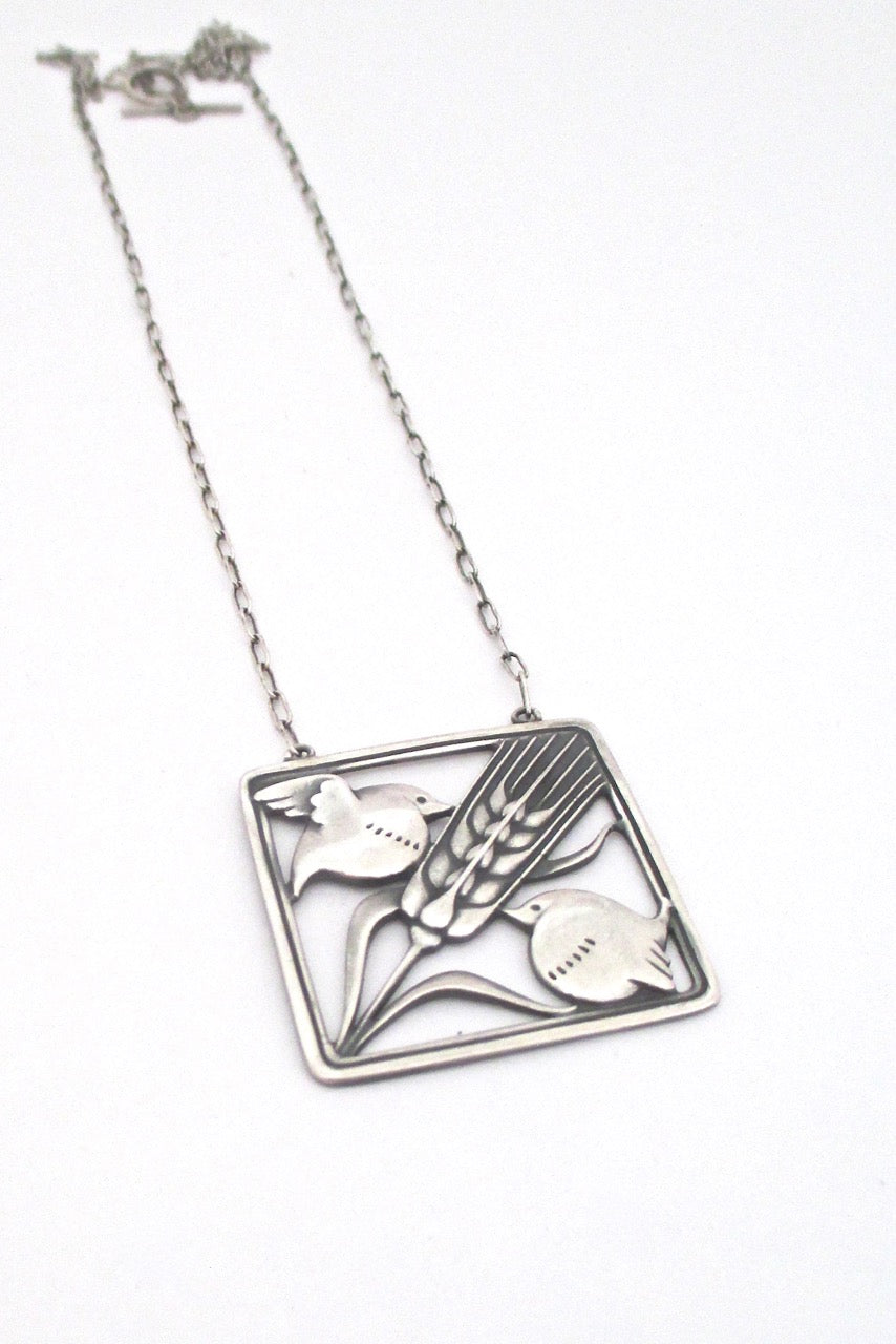 Georg Jensen Denmark vintage silver birds and wheat pendant necklace 93 by Arno Malinowski 