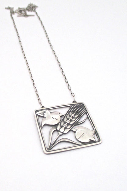 Georg Jensen Denmark vintage silver birds and wheat pendant necklace 93 by Arno Malinowski 