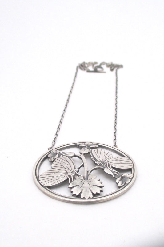 Georg Jensen Denmark vintage silver large butterflies pendant necklace 105 by Arno Malinowski