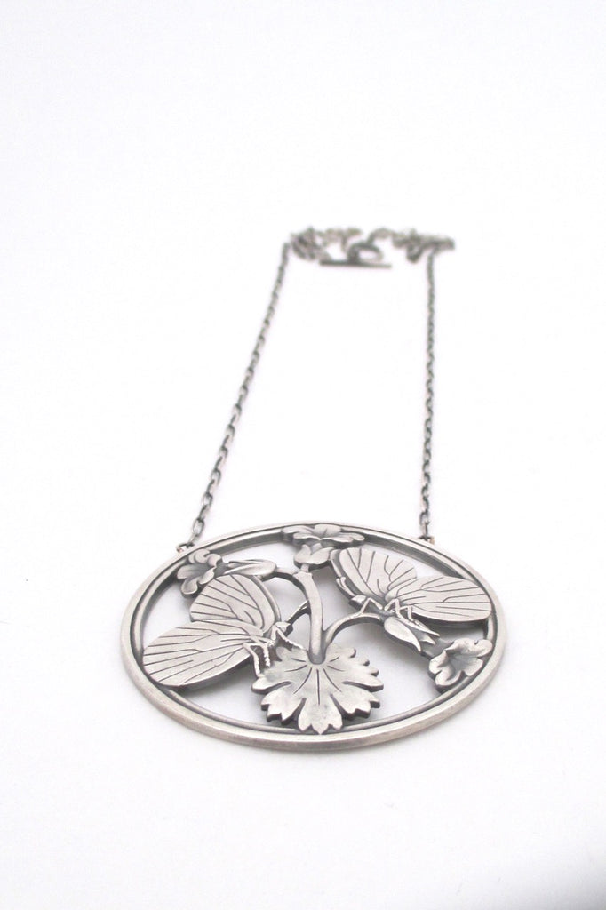 Georg Jensen Denmark vintage silver large butterflies pendant necklace 105 by Arno Malinowski
