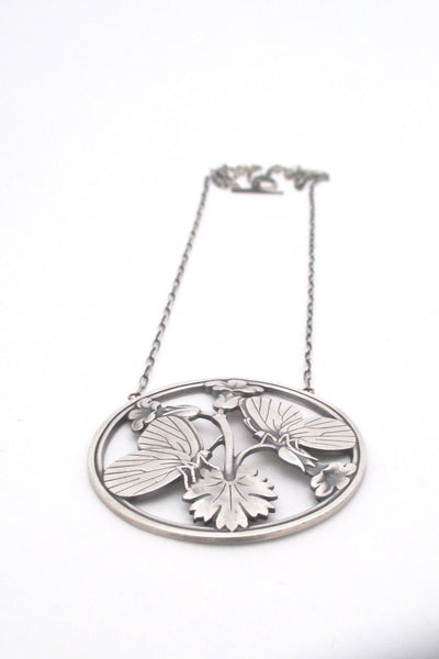Georg Jensen Denmark vintage silver large butterflies pendant necklace 105 by Arno Malinowski