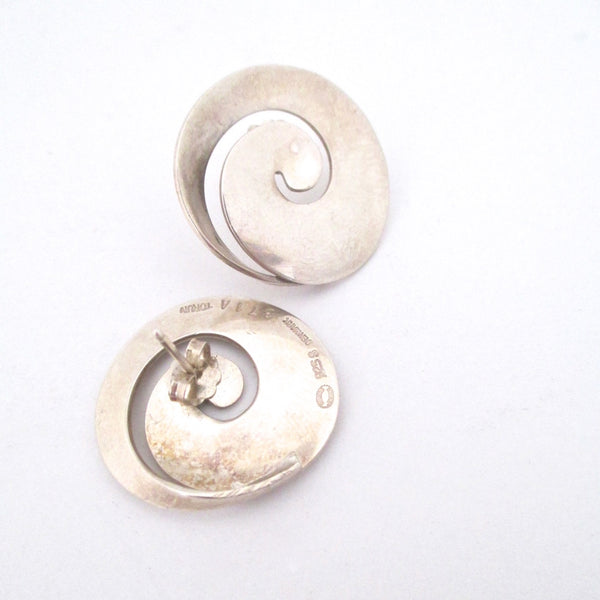 detail Georg Jensen Denmark vintage silver swirl earrings 371A by Vivianna Torun
