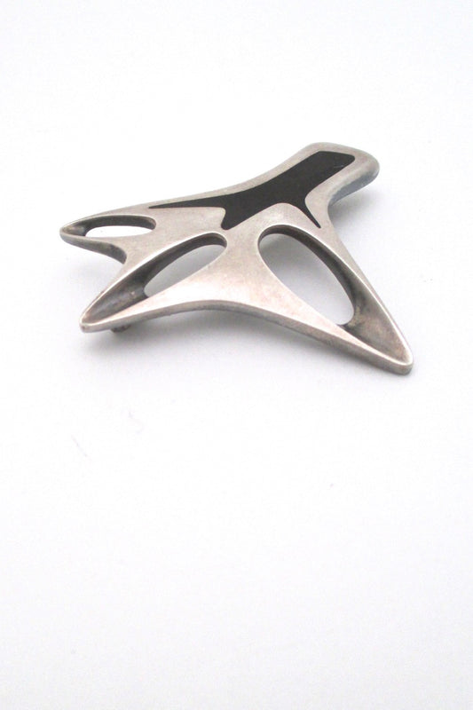 Georg Jensen Denmark vintage Scandinavian Modern silver & enamel brooch # 323 by Henning Koppel