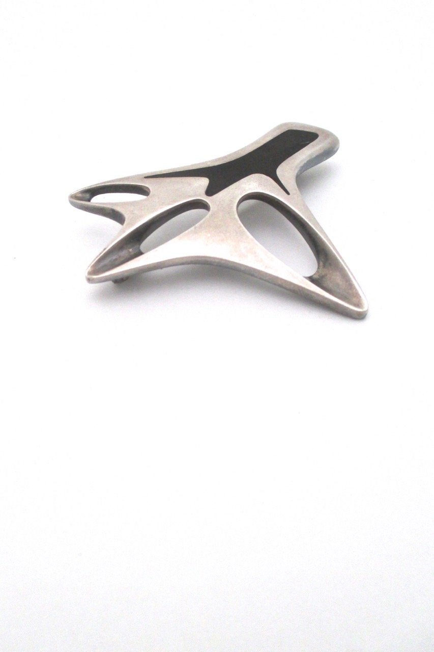 Georg Jensen Denmark vintage Scandinavian Modernist sterling & enamel brooch # 323 by Henning Koppel