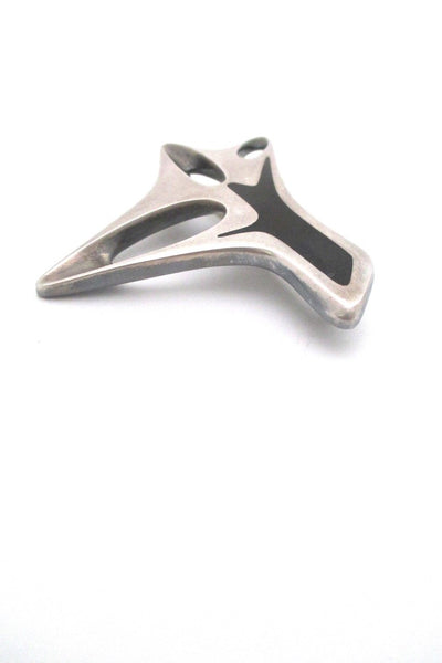 detail Georg Jensen Denmark vintage Scandinavian Modernist sterling & enamel brooch # 323 by Henning Koppel