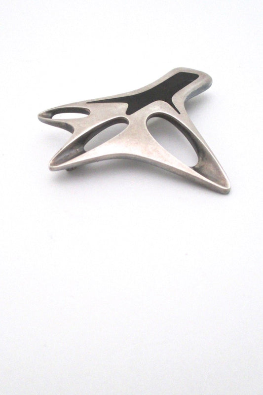 Georg Jensen Denmark vintage Scandinavian modernist sterling & enamel brooch # 323 by Henning Koppel