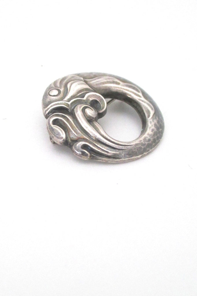 detail Georg Jensen Denmark vintage silver skonvirke fish brooch # 10