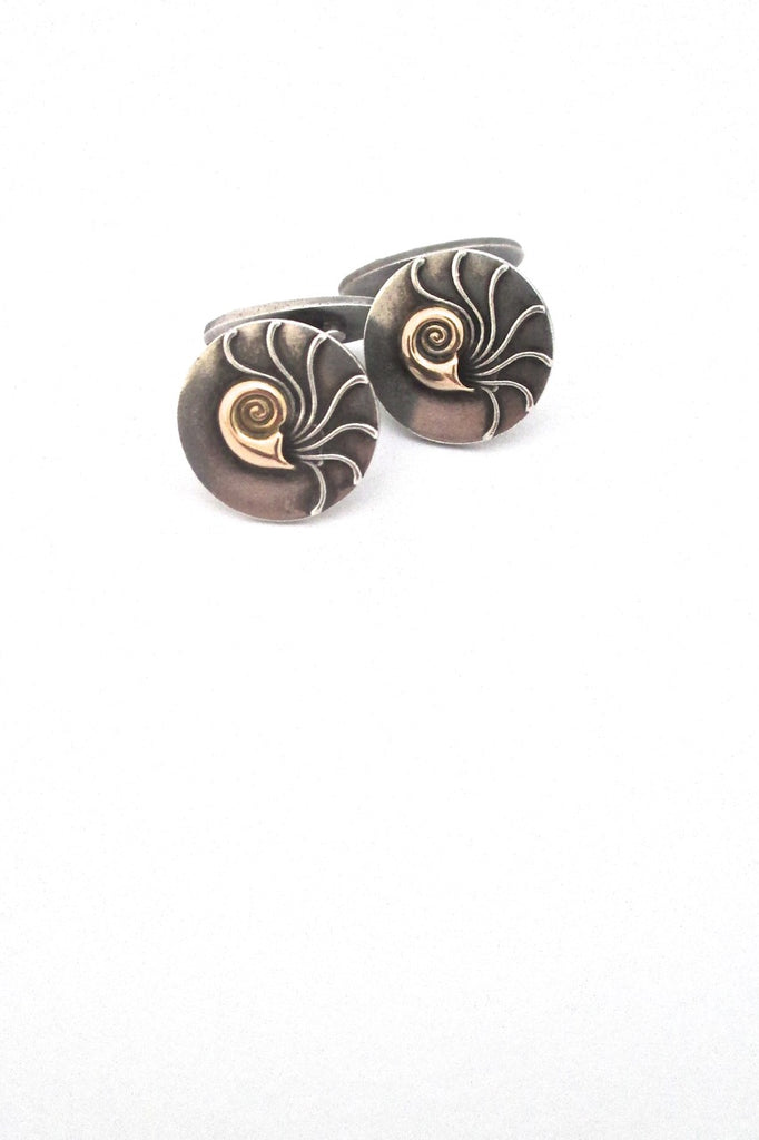 Georg Jensen Denmark vintage silver gold Nautilus cufflinks 52 by Henry Pilstrup