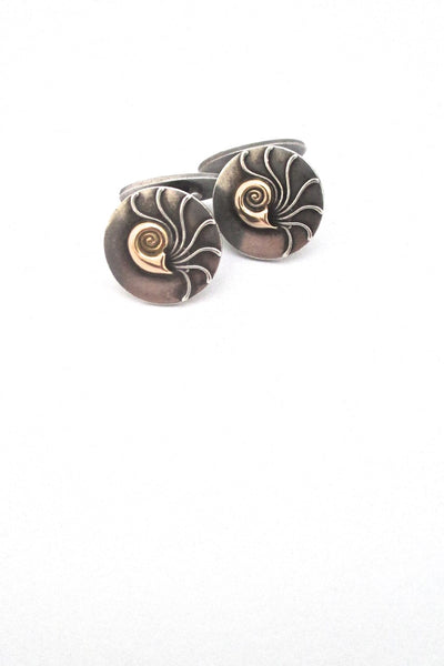 Georg Jensen Denmark vintage silver gold Nautilus cufflinks 52 by Henry Pilstrup