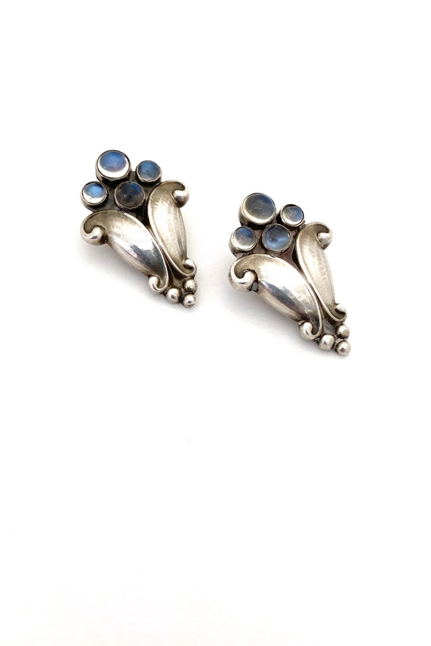 Georg Jensen Denmark vintage silver moonstone ear clips earrings Georg Jensen design