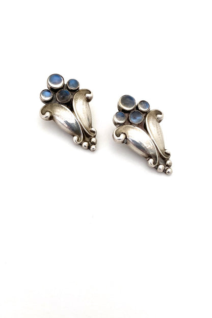 Georg Jensen Denmark vintage silver moonstone ear clips earrings Georg Jensen design