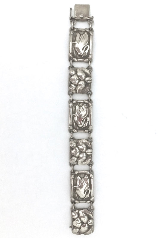 Georg Jensen Denmark vintage silver swans link bracelet 42