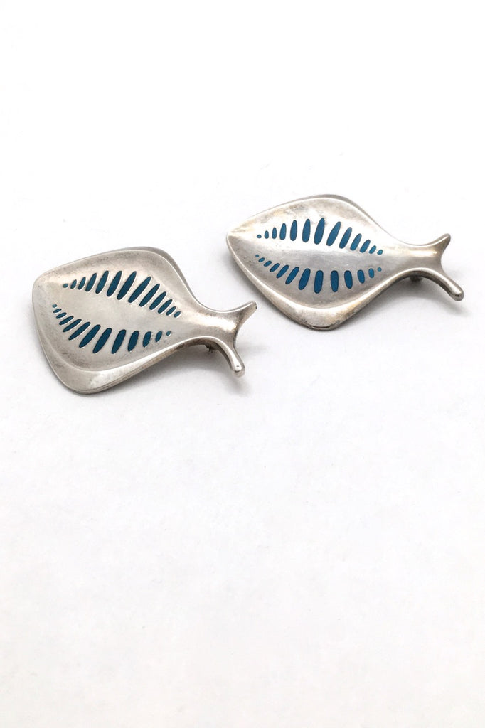 Georg Jensen Denmark vintage silver turquoise enamel brooch 343 by Henning Koppel Danish Modern jewelry design