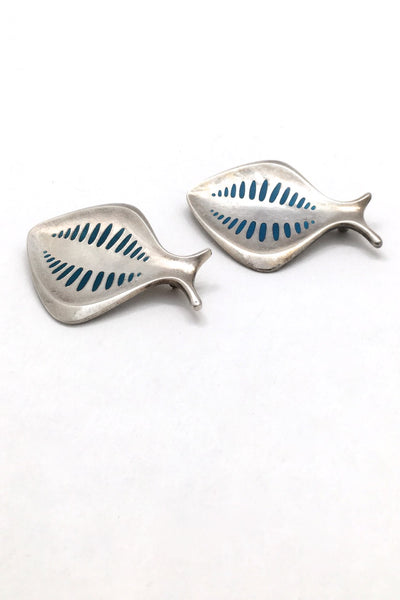 Georg Jensen Denmark vintage silver turquoise enamel brooch 343 by Henning Koppel Danish Modern jewelry design