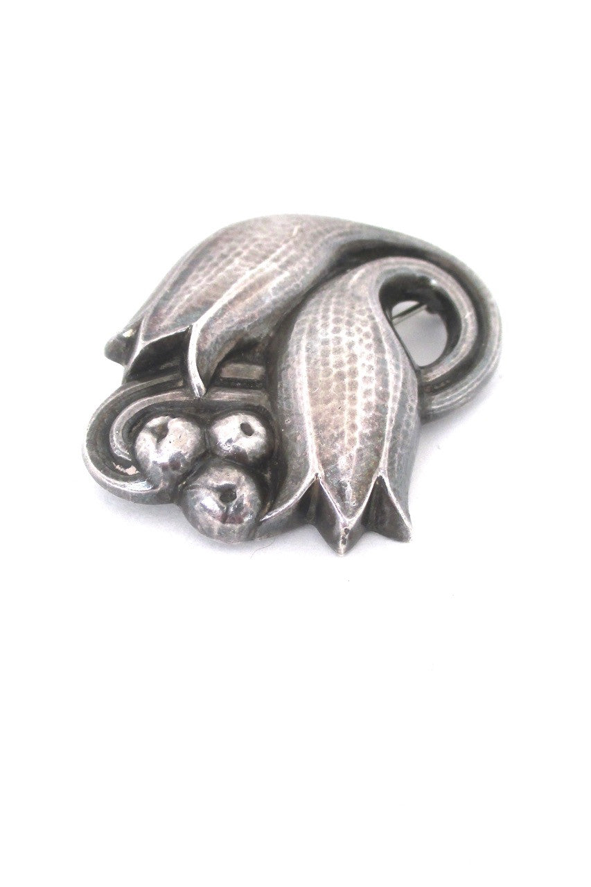 Georg Jensen Denmark vintage silver twin tulip brooch 100C large version