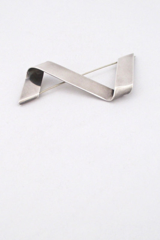 Hans Hansen Georg Jensen Denmark vintage large silver ribbon brooch Scandinavian Modern design jewelry