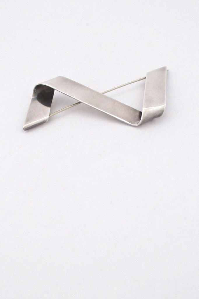 Hans Hansen Georg Jensen Denmark vintage large silver ribbon brooch Scandinavian Modern design jewelry
