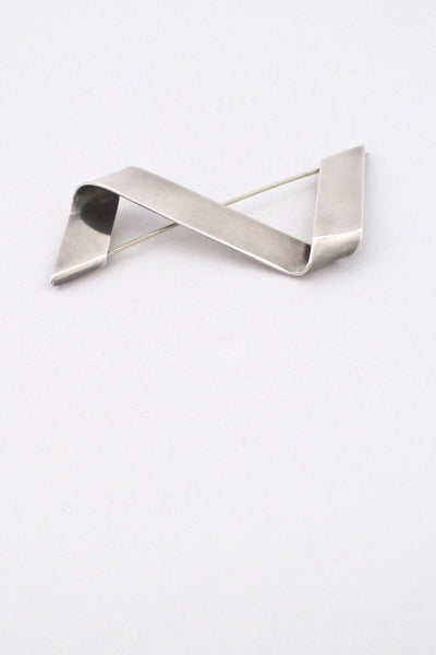 Hans Hansen Georg Jensen Denmark vintage large silver ribbon brooch Scandinavian Modern design jewelry