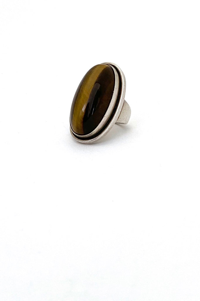 Georg Jensen Denmark vintage extra large silver tiger eye ring 46E Harald Nielsen Scandinavian Modern jewelry design